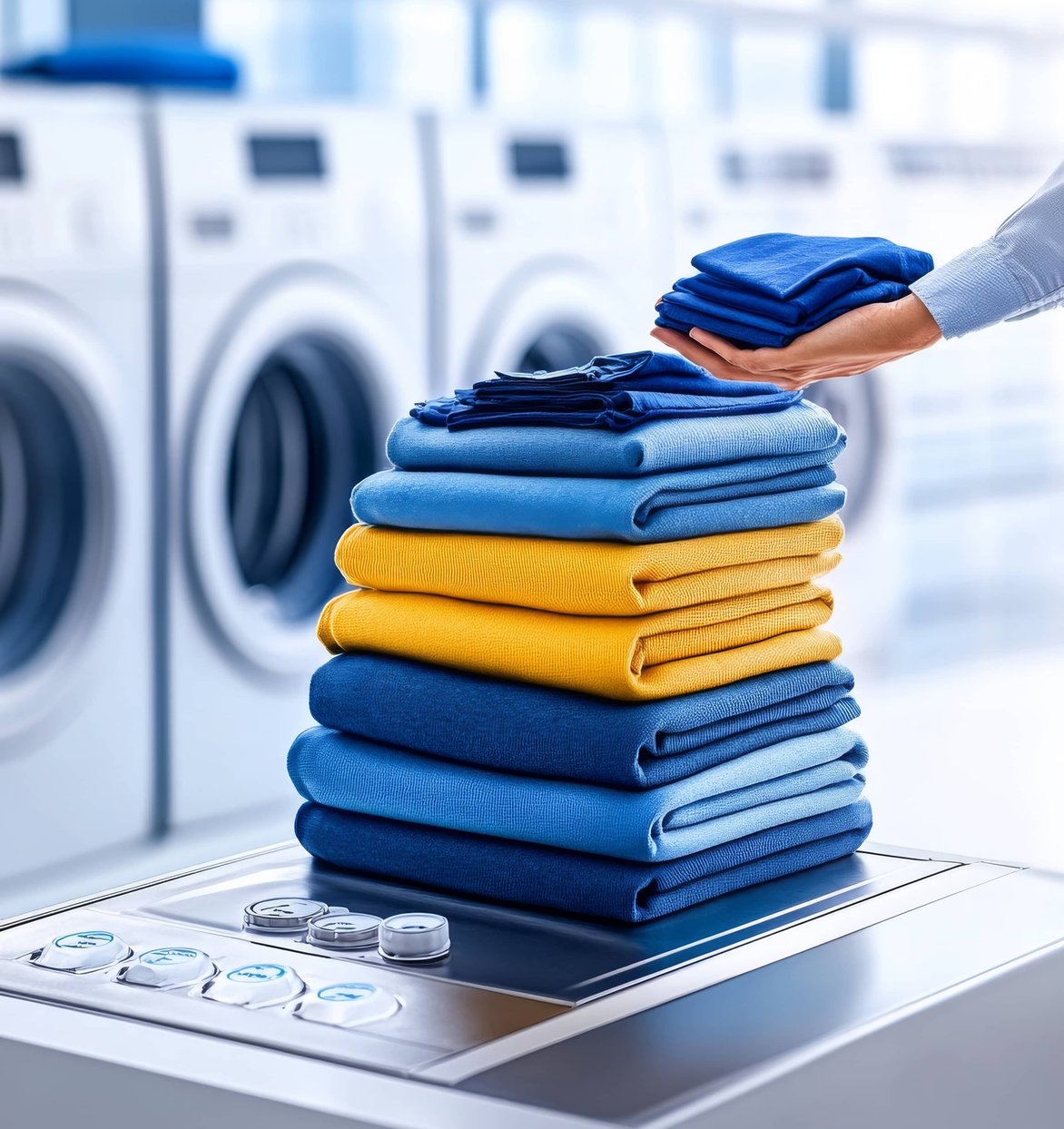 Stack of towels in laundry basket